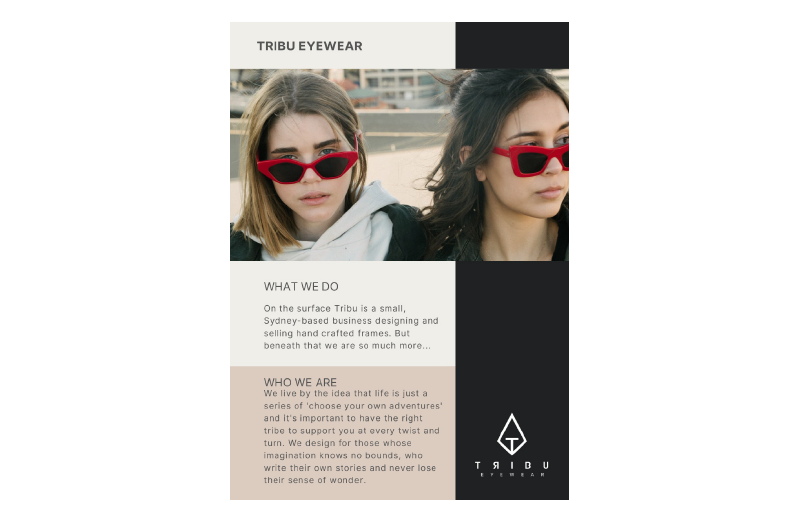 Tribu Eyewear Promotional Material